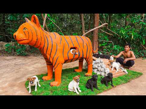 I Built a GIANT Tiger House for Puppies in the Jungle ???????? They Moved Inside!