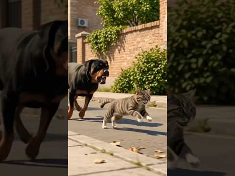 Rottweiler Chasing a Cat ???????????? | Funny Cat & Dog Chase #shorts #animals #catvideos #dogshorts #viral .