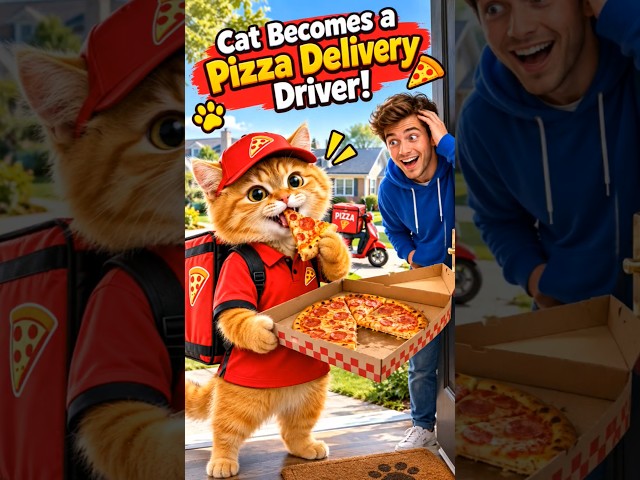 Cat Becomes a Pizza Delivery Driver! ???????? #catshorts #catcomedy #funnyanimals #catvideos