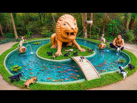 I Built a Giant Lion House for Rescue Puppies ???????? With a Fish Pond!